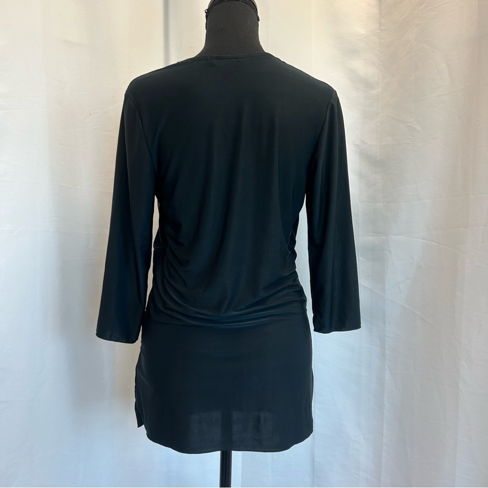 BCBGMAXAZRIA black crisscross 3/4 sleeve top blouse stretchy Sz M - Picture 4 of 10